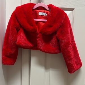 Trish Scully Girls Red Faux Fur Cropped Coat